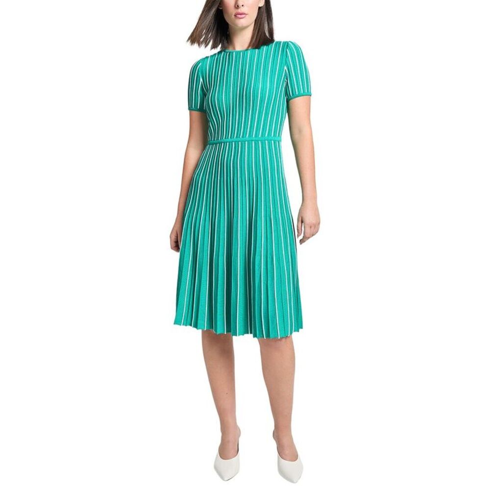 Ming Wang Womens  Jewel Neck Soft Knit Flare Dress